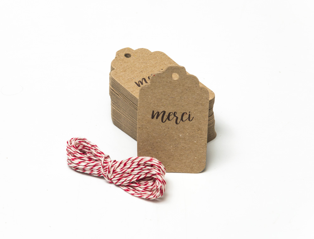 Tarjetas Etiquetas Vintage Kraft Tags 7x4cm Merci